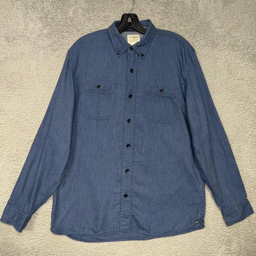VTG LL Bean Shirt‎ Men's Sz M Blue Rangeley Flannel Slightly Fitted Button Up